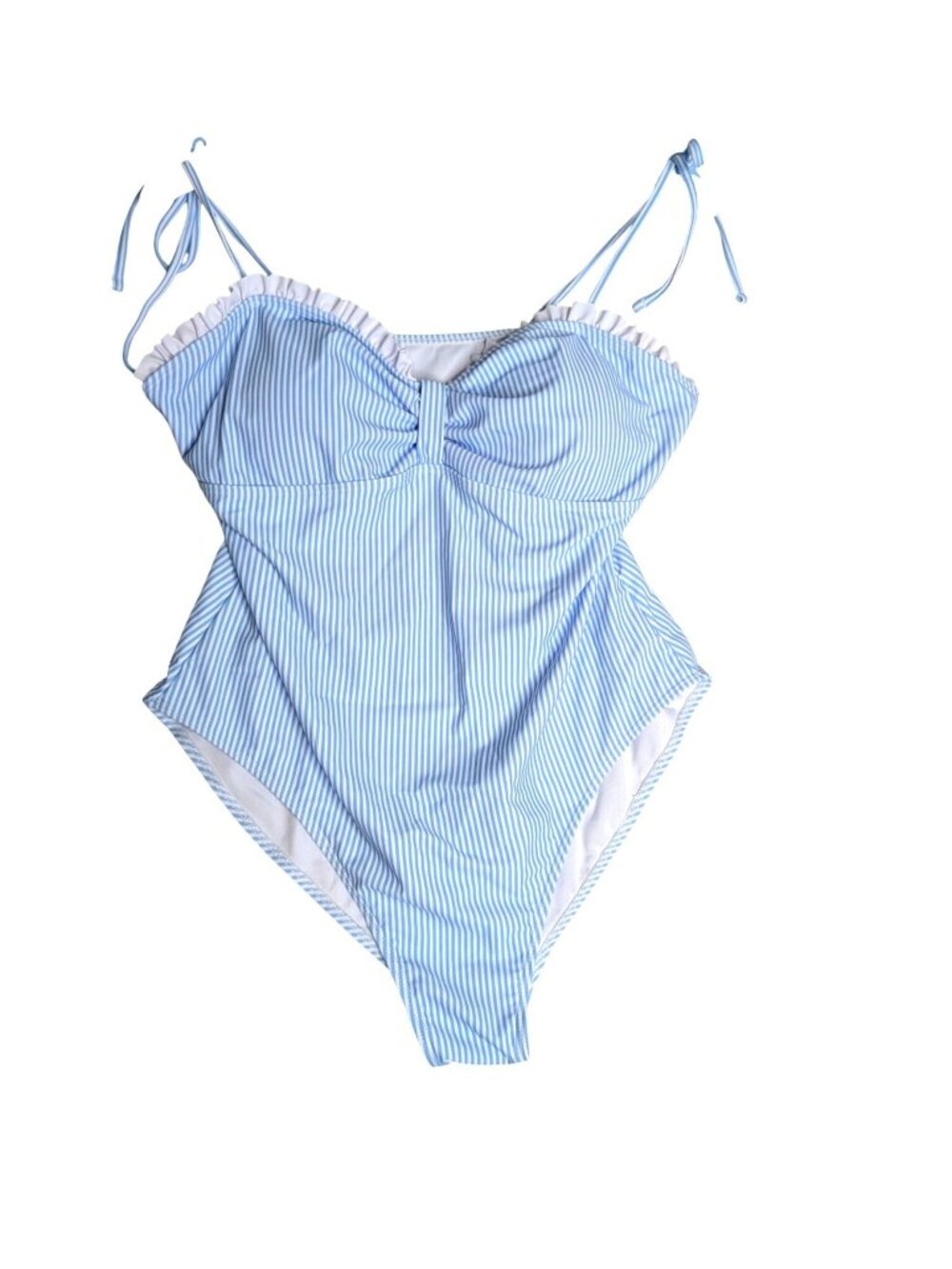 Blue & White XXL Striped One-Piece Swimsuit NWOT Adjustable Straps & Ruffle